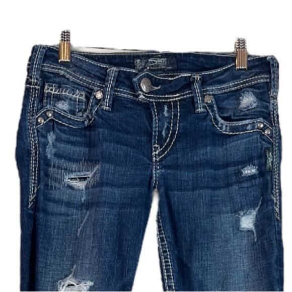 Silver Jeans Tuesday Boot Cut Raw Hem Low Rise Dark Wash Women’s Size 27x33 - Picture 3 of 9